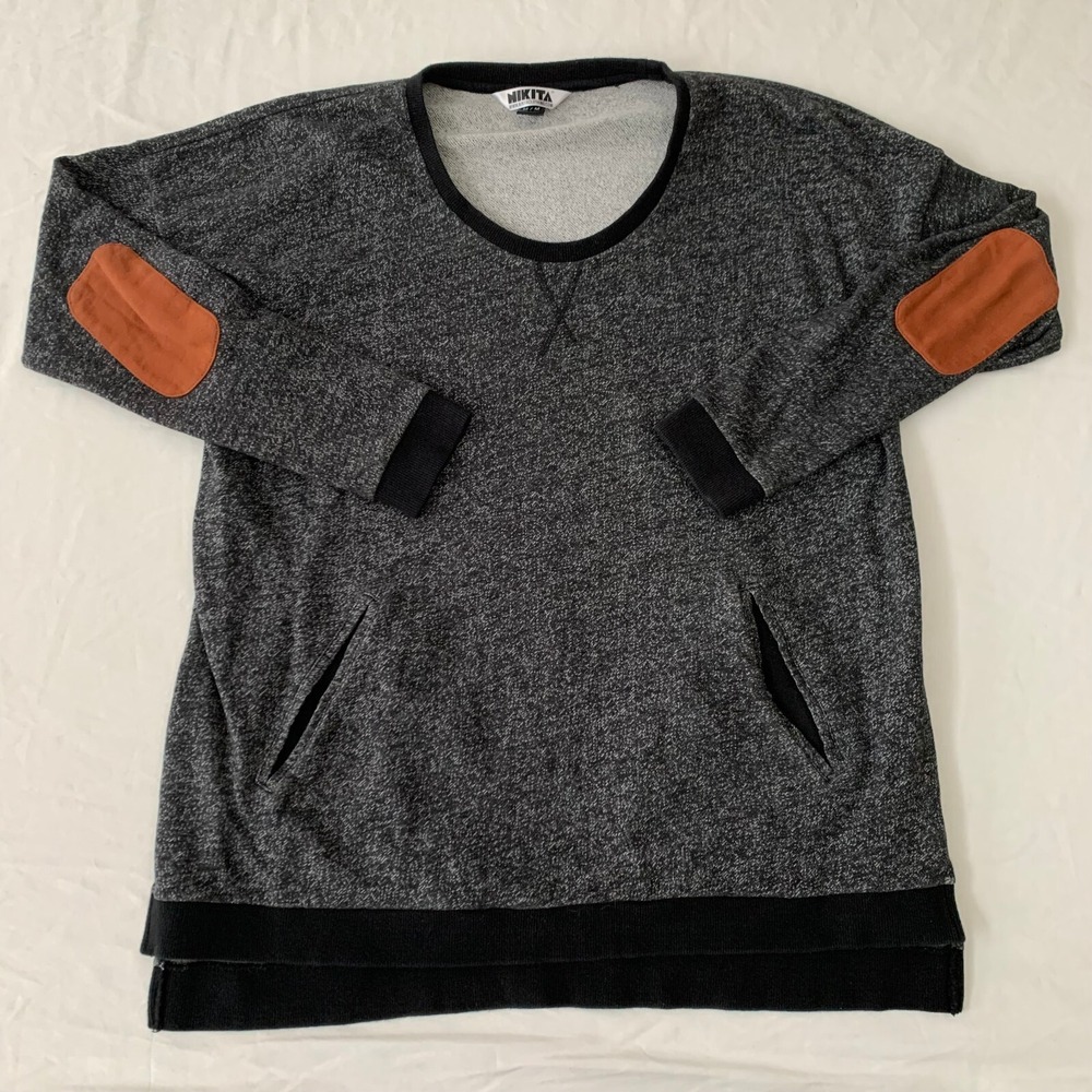 Nikita Clothing Pullover Shirt Mens Medium Black Pockets Elbow Patches Long Tail